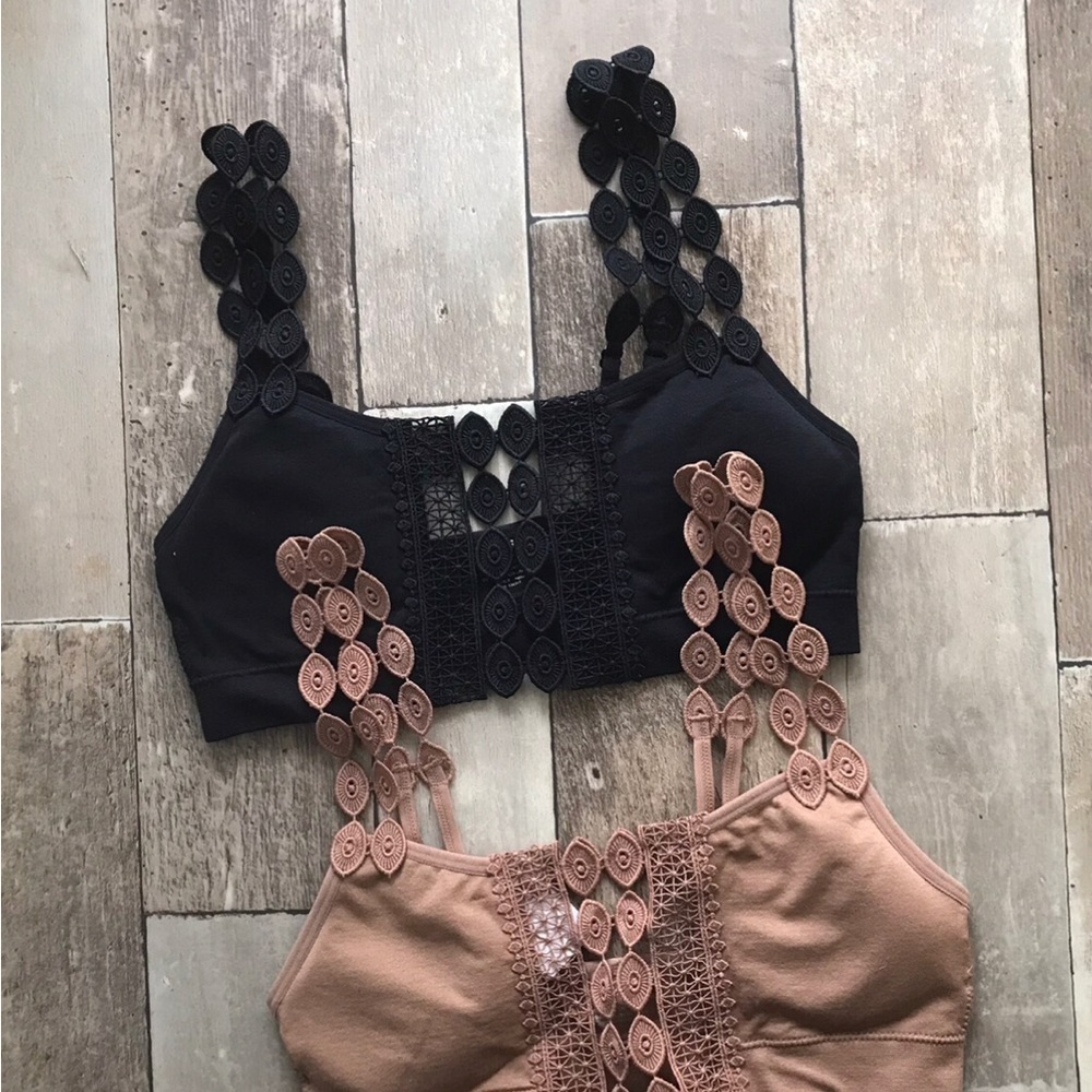 Boho Lace Appliquéd Bralettes in Black and Mocha Size XS/S Bundle of 2
